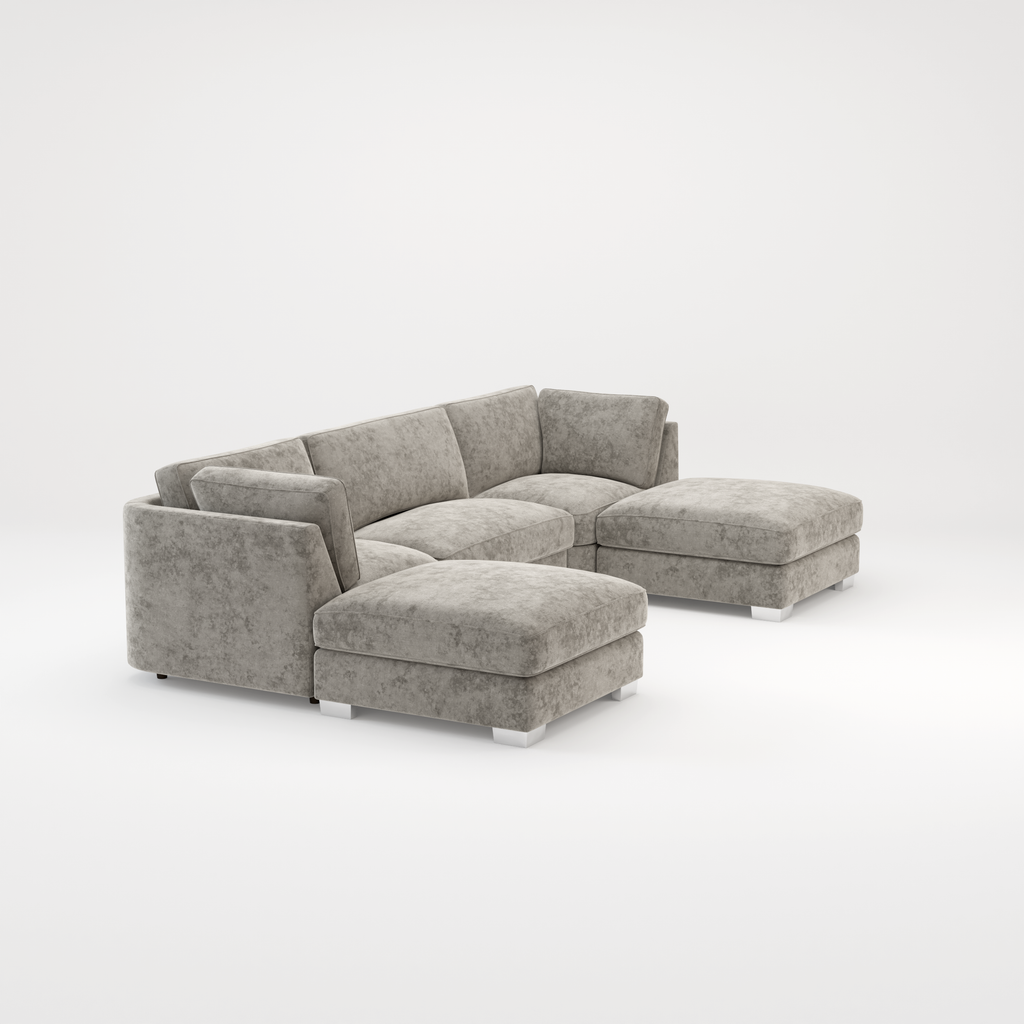 Bishop U Shape Scatter back Corner Sofa Set In Truffle Or Platinum Grey Fabric