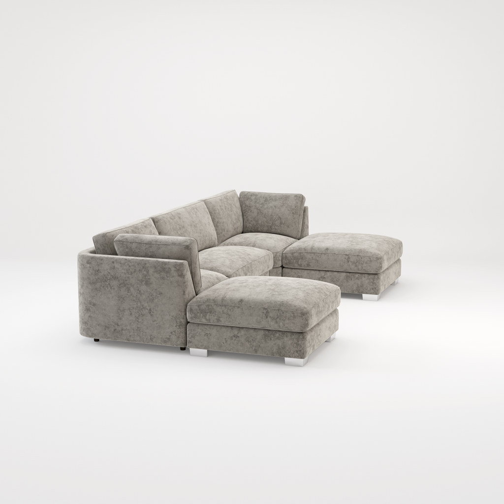 Bishop U Shape Scatter back Corner Sofa Set In Truffle Or Platinum Grey Fabric