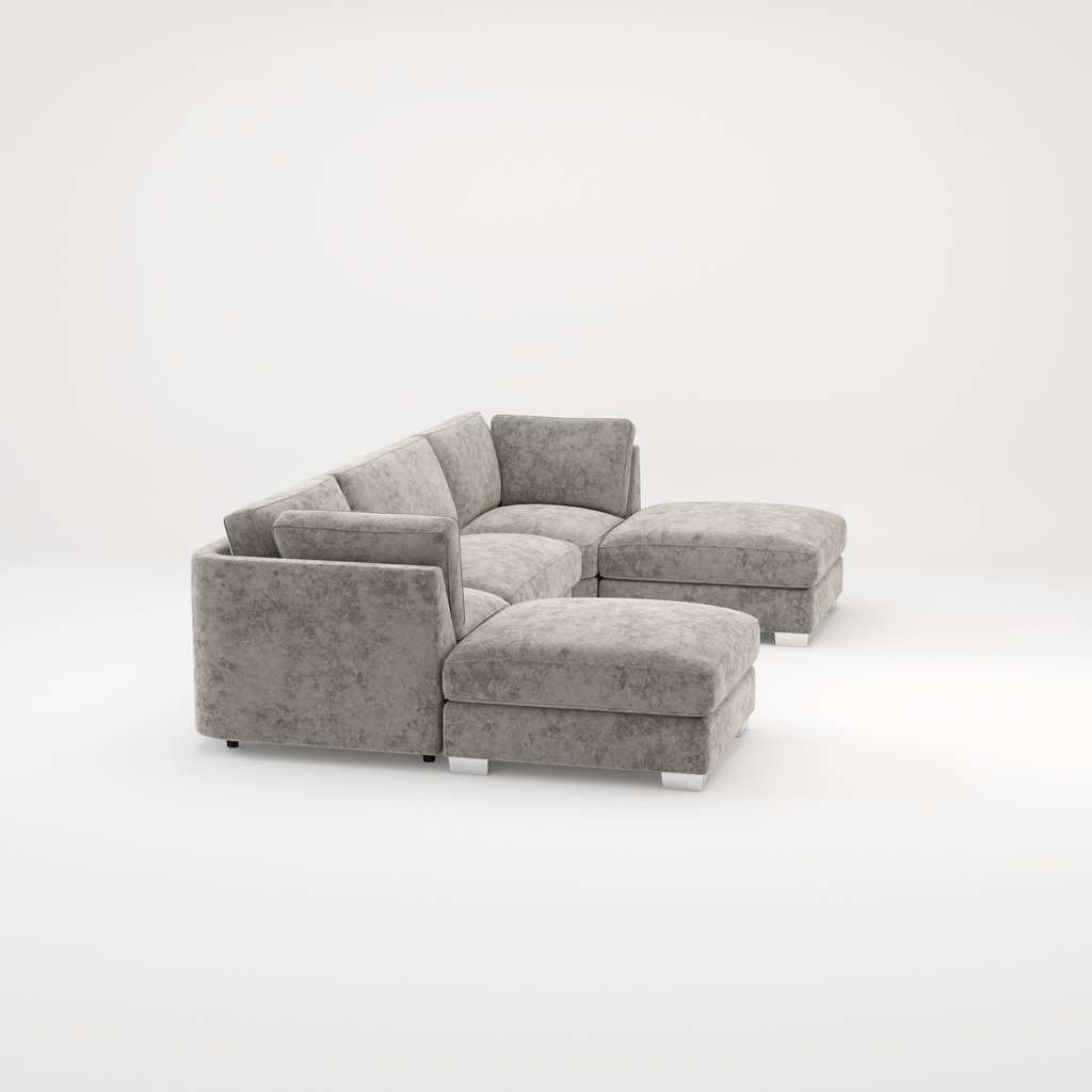 Bishop U Shape Scatter back Corner Sofa Set In Truffle Or Platinum Grey Fabric