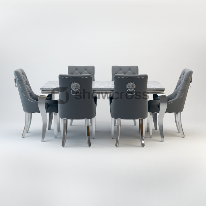 Louis Marble Dining Table And Cheshire Velvet Knocker Chairs AR