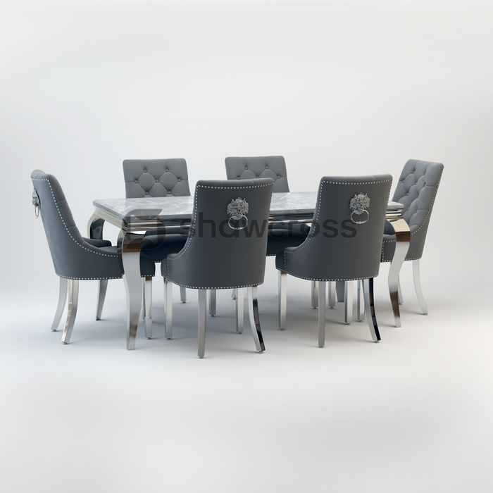 Louis Marble Dining Table And Cheshire Velvet Knocker Chairs AR