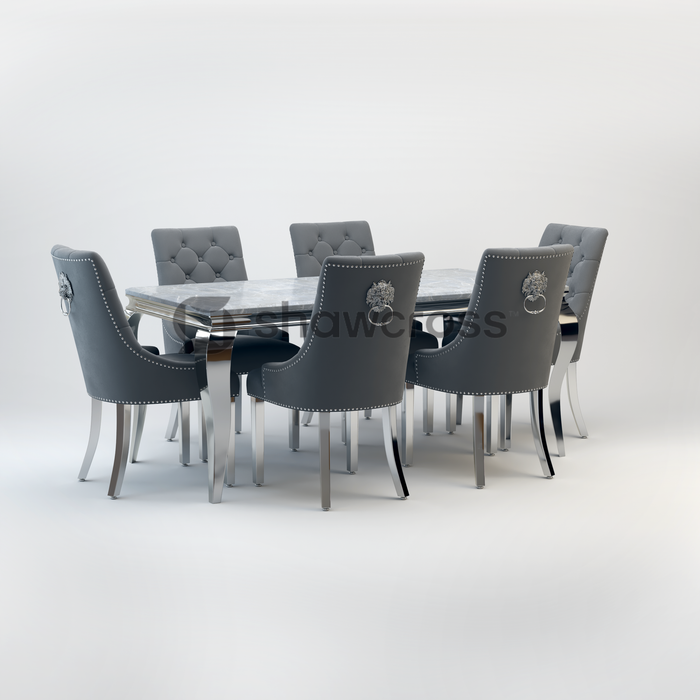 Louis Marble Dining Table And Cheshire Velvet Knocker Chairs AR