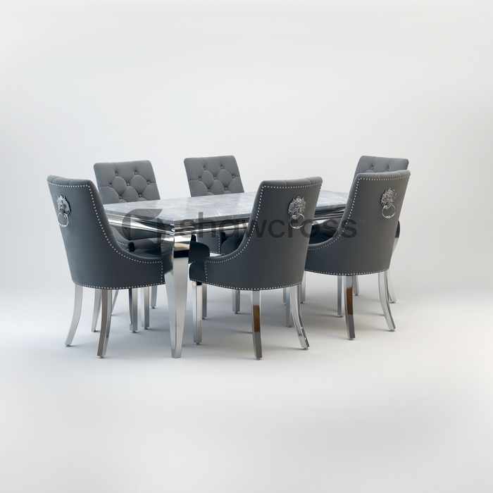 Louis Marble Dining Table And Cheshire Velvet Knocker Chairs AR