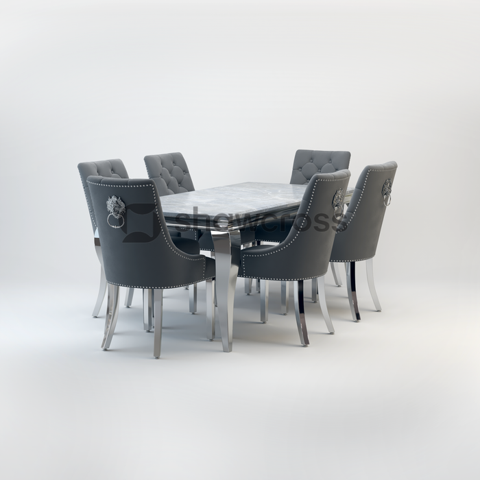 Louis Marble Dining Table And Cheshire Velvet Knocker Chairs AR