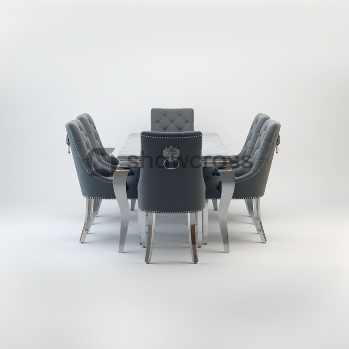 Louis Marble Dining Table And Cheshire Velvet Knocker Chairs AR