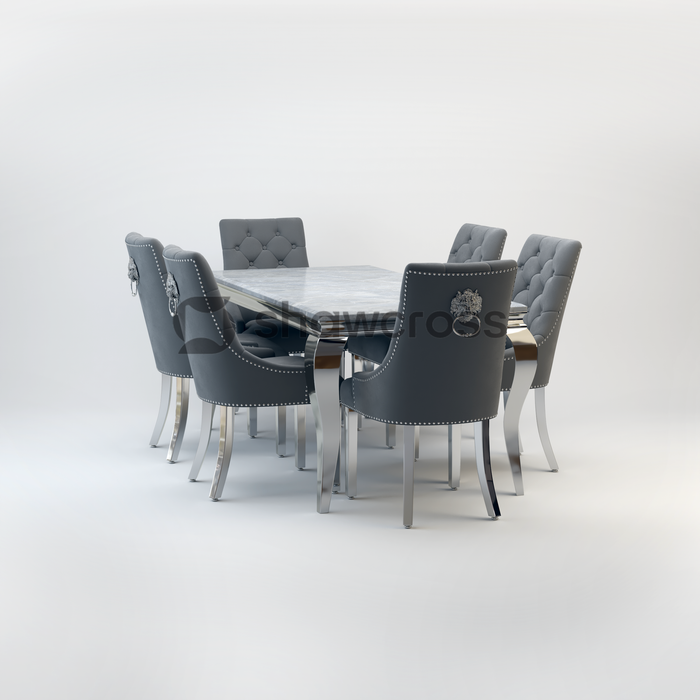 Louis Marble Dining Table And Cheshire Velvet Knocker Chairs AR