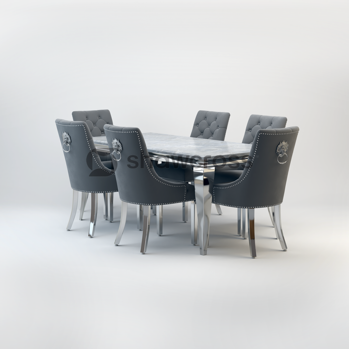 Louis Marble Dining Table And Cheshire Velvet Knocker Chairs AR