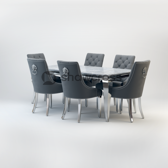 Louis Marble Dining Table And Cheshire Velvet Knocker Chairs AR