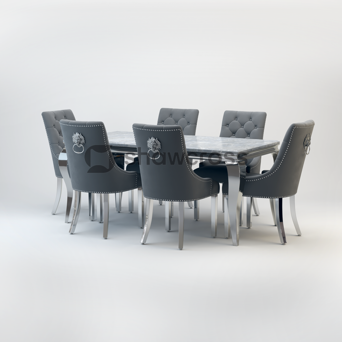 Louis Marble Dining Table And Cheshire Velvet Knocker Chairs AR