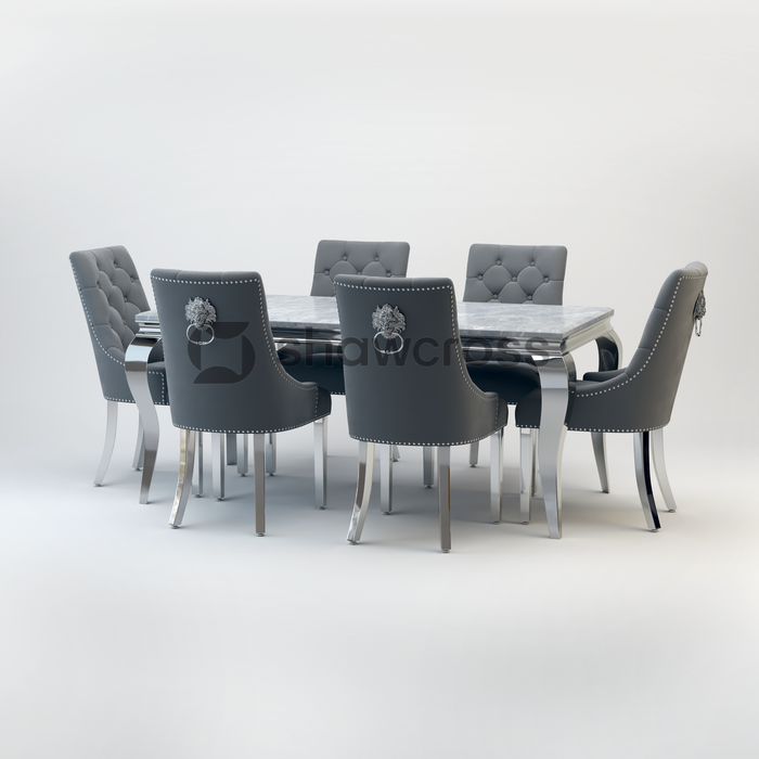 Louis Marble Dining Table And Cheshire Velvet Knocker Chairs AR