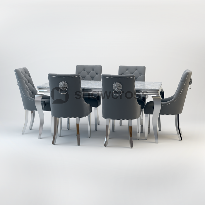 Louis Marble Dining Table And Cheshire Velvet Knocker Chairs AR