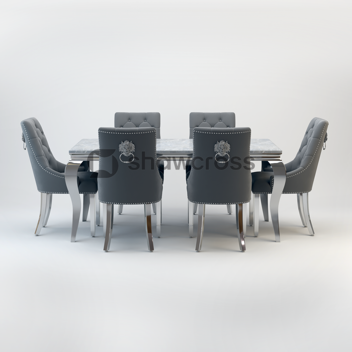 Louis Marble Dining Table And Cheshire Velvet Knocker Chairs AR