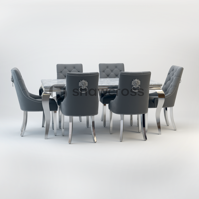Louis Marble Dining Table And Cheshire Velvet Knocker Chairs AR