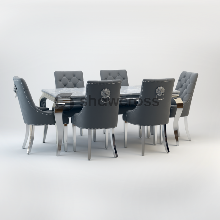 Louis Marble Dining Table And Cheshire Velvet Knocker Chairs AR