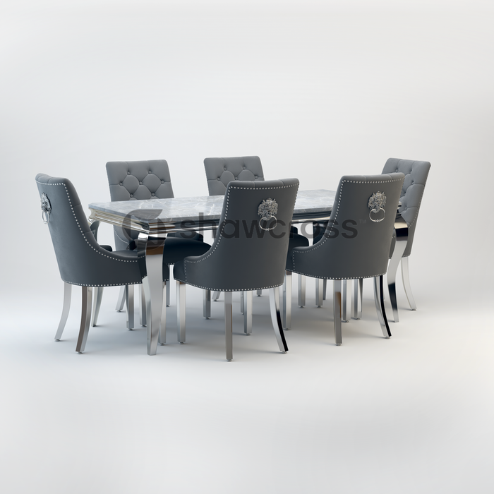 Louis Marble Dining Table And Cheshire Velvet Knocker Chairs AR