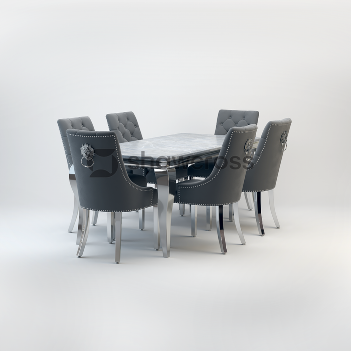 Louis Marble Dining Table And Cheshire Velvet Knocker Chairs AR