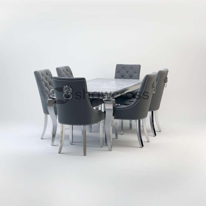 Louis Marble Dining Table And Cheshire Velvet Knocker Chairs AR