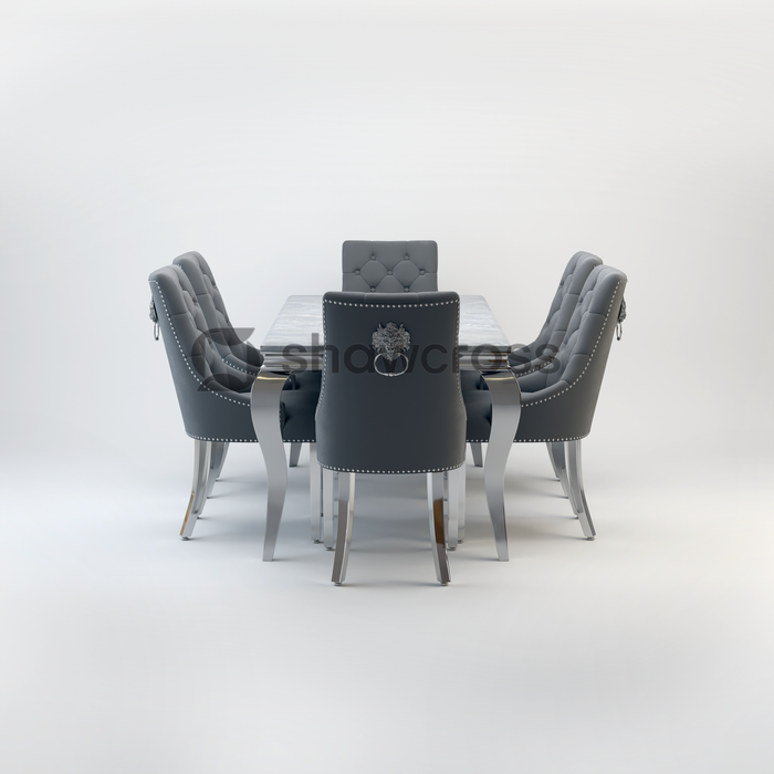 Louis Marble Dining Table And Cheshire Velvet Knocker Chairs AR