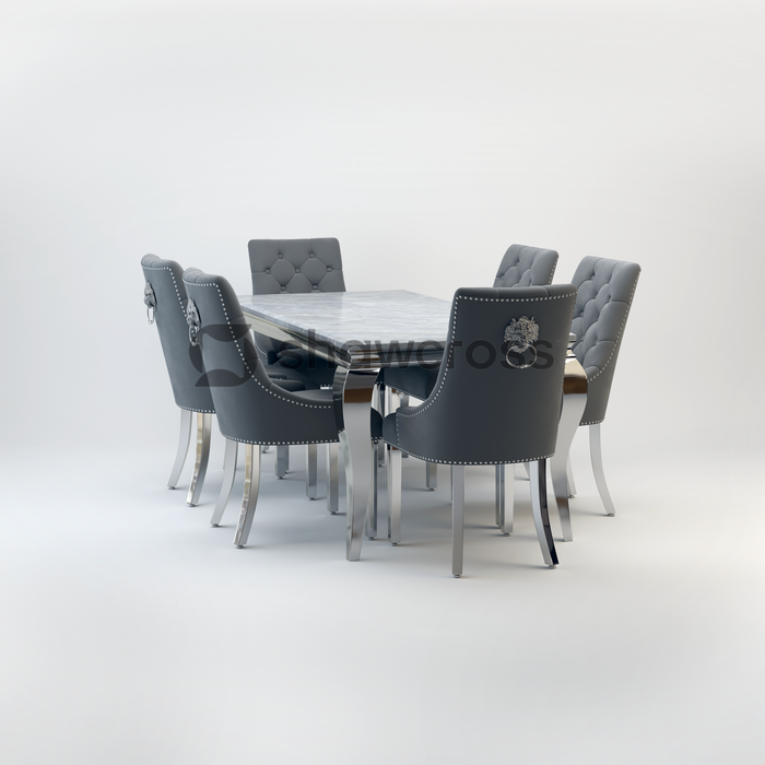 Louis Marble Dining Table And Cheshire Velvet Knocker Chairs AR