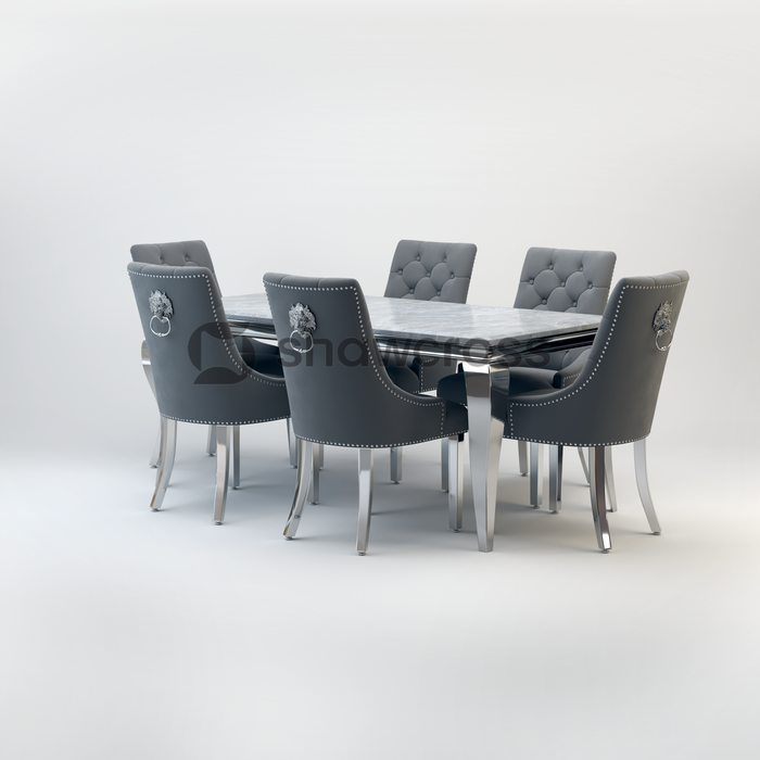 Louis Marble Dining Table And Cheshire Velvet Knocker Chairs AR