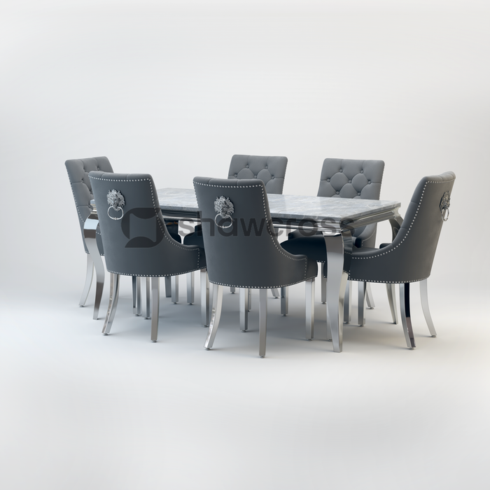 Louis Marble Dining Table And Cheshire Velvet Knocker Chairs AR