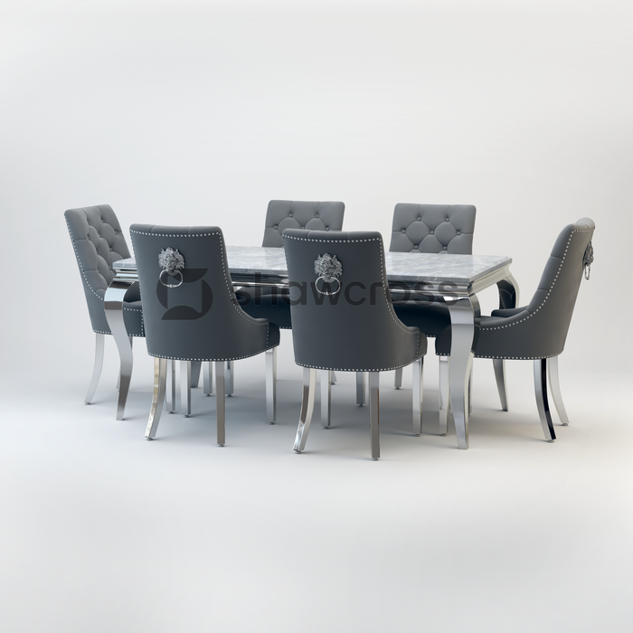 Louis Marble Dining Table And Cheshire Velvet Knocker Chairs AR
