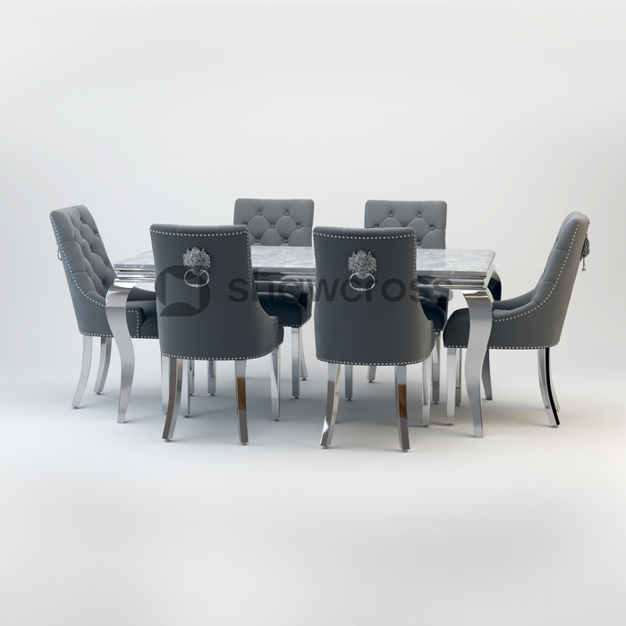 Louis Marble Dining Table And Cheshire Velvet Knocker Chairs AR