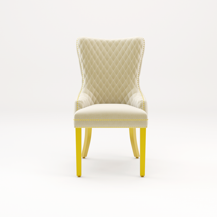 Pair of Victoria Cream Velvet Lion knocker Dining Chairs