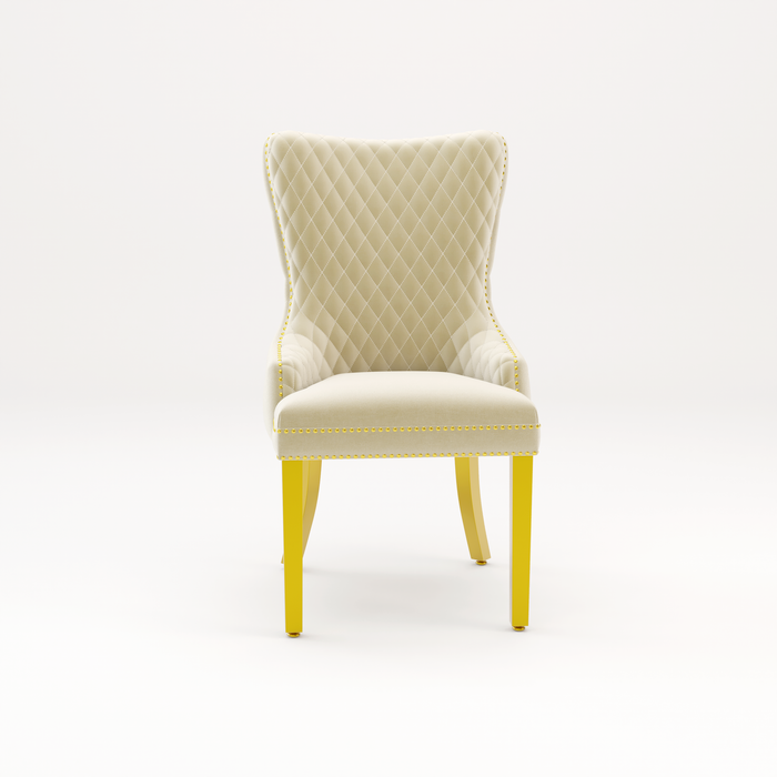 Pair of Victoria Cream Velvet Lion knocker Dining Chairs