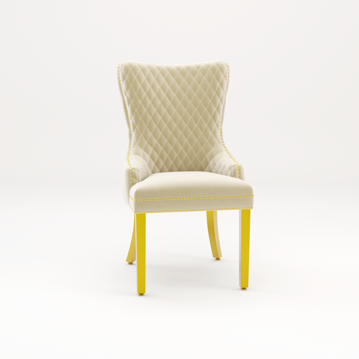 Pair of Victoria Cream Velvet Lion knocker Dining Chairs