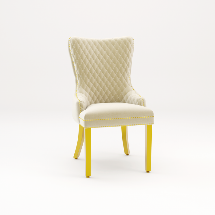 Pair of Victoria Cream Velvet Lion knocker Dining Chairs