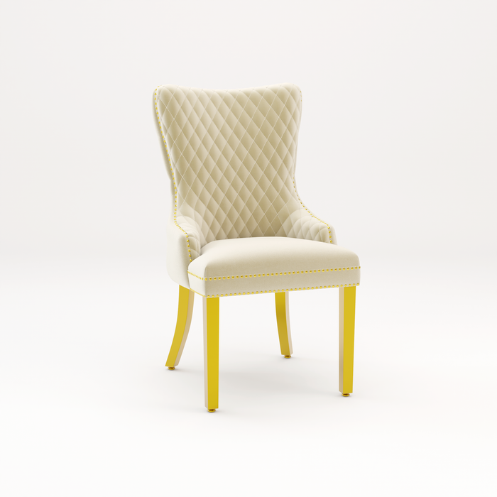 Pair of Victoria Cream Velvet Lion knocker Dining Chairs