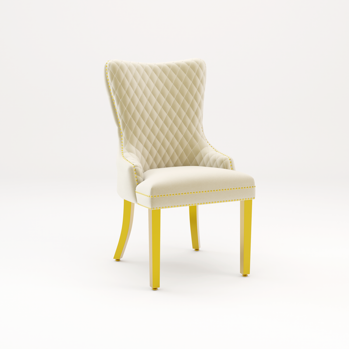 Pair of Victoria Cream Velvet Lion knocker Dining Chairs