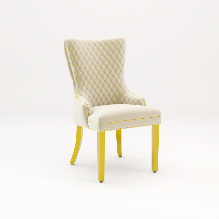 Pair of Victoria Cream Velvet Lion knocker Dining Chairs