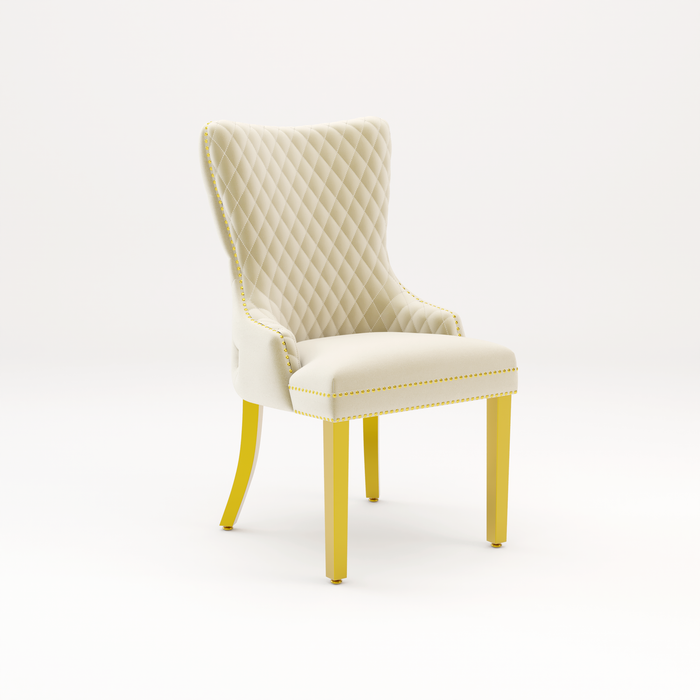 Pair of Victoria Cream Velvet Lion knocker Dining Chairs