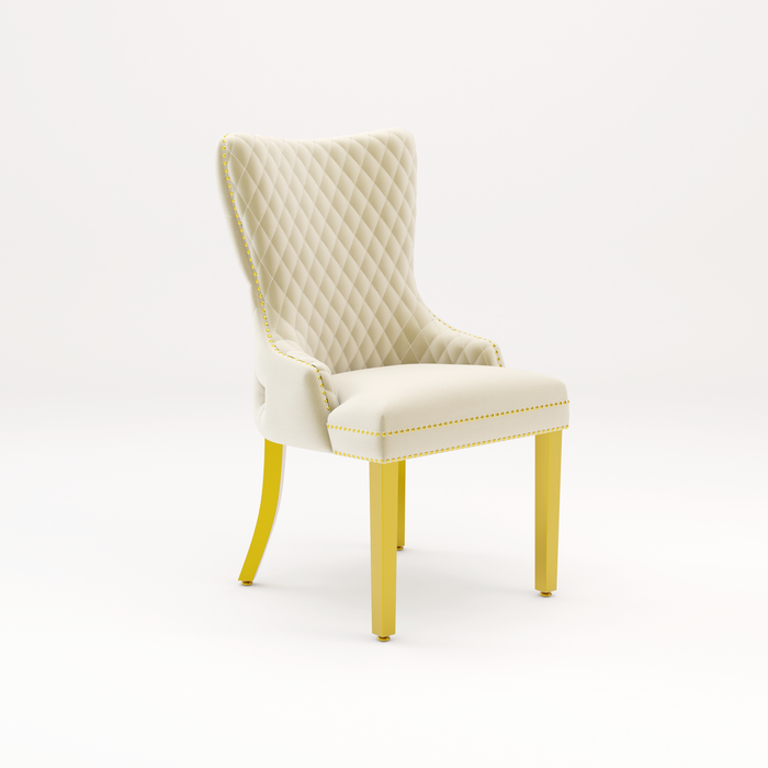 Pair of Victoria Cream Velvet Lion knocker Dining Chairs