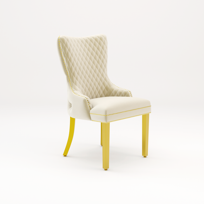 Pair of Victoria Cream Velvet Lion knocker Dining Chairs