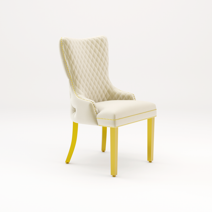 Pair of Victoria Cream Velvet Lion knocker Dining Chairs