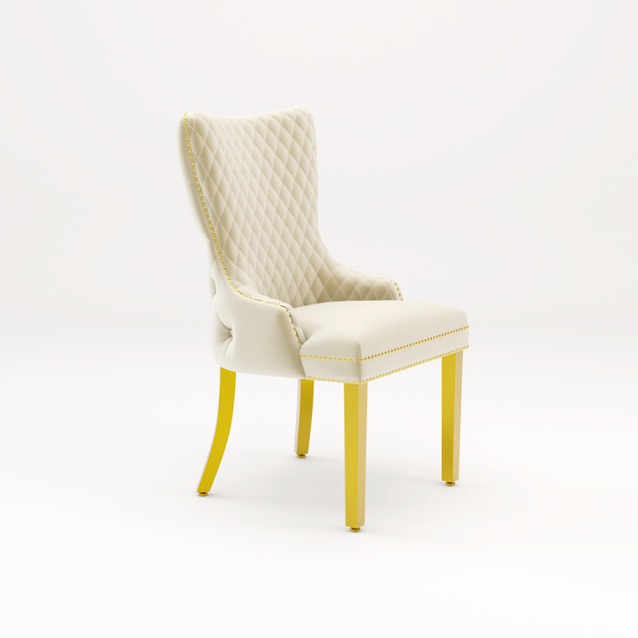 Pair of Victoria Cream Velvet Lion knocker Dining Chairs