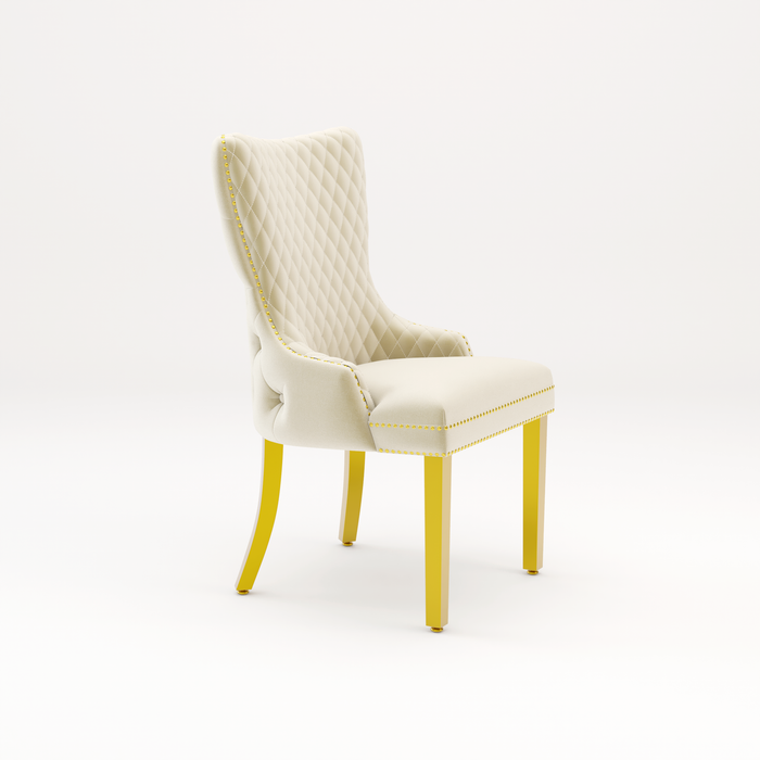 Pair of Victoria Cream Velvet Lion knocker Dining Chairs