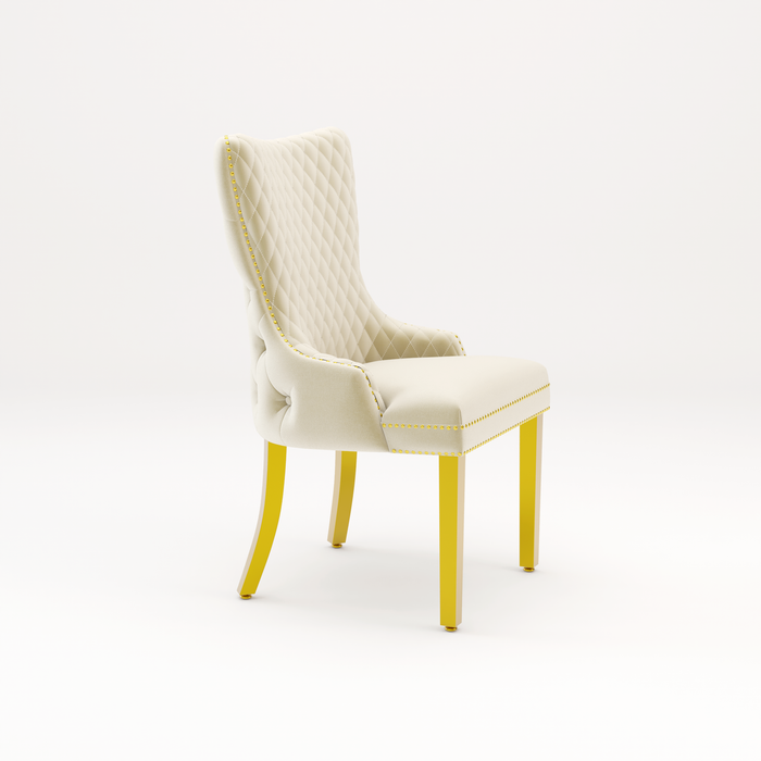 Pair of Victoria Cream Velvet Lion knocker Dining Chairs