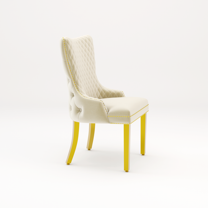 Pair of Victoria Cream Velvet Lion knocker Dining Chairs