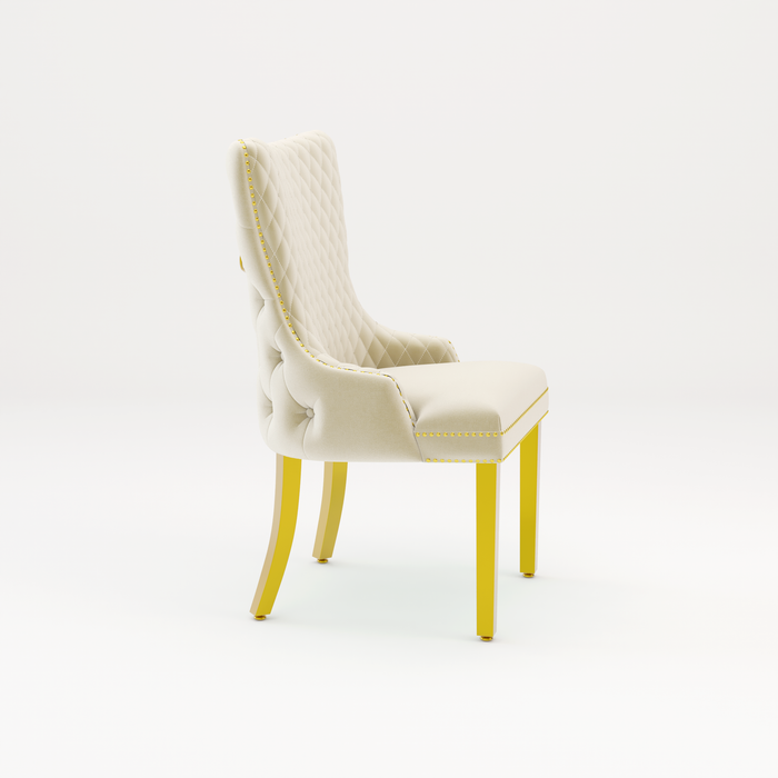 Pair of Victoria Cream Velvet Lion knocker Dining Chairs