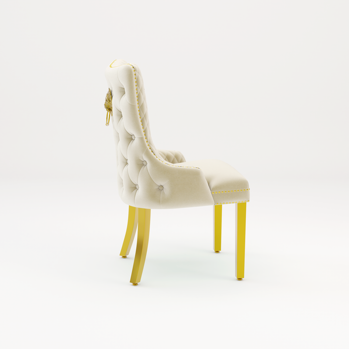 Pair of Victoria Cream Velvet Lion knocker Dining Chairs
