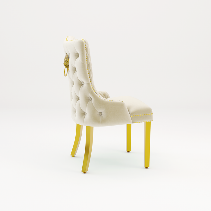 Pair of Victoria Cream Velvet Lion knocker Dining Chairs