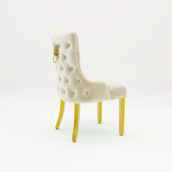 Pair of Victoria Cream Velvet Lion knocker Dining Chairs