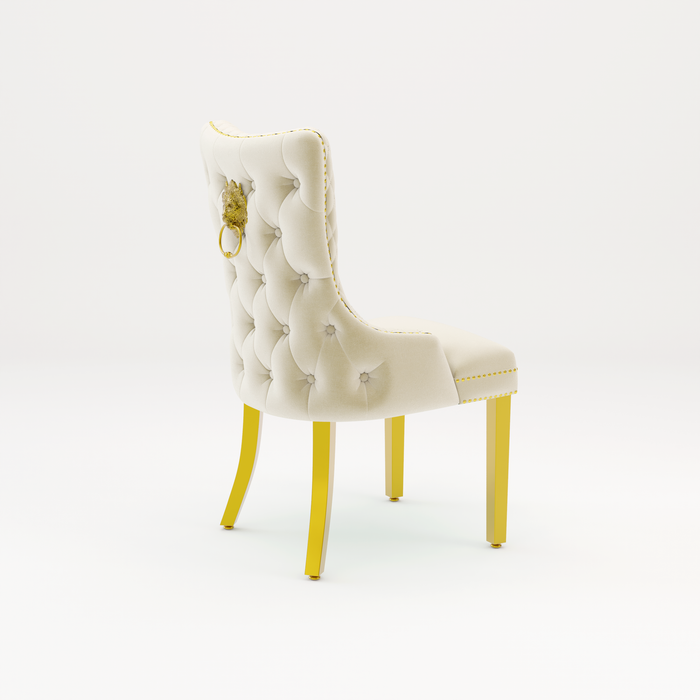 Pair of Victoria Cream Velvet Lion knocker Dining Chairs
