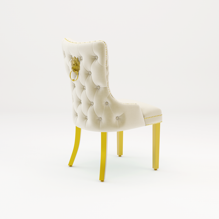 Pair of Victoria Cream Velvet Lion knocker Dining Chairs