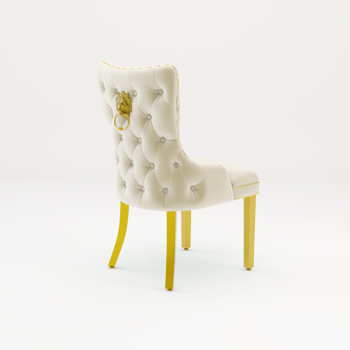 Pair of Victoria Cream Velvet Lion knocker Dining Chairs
