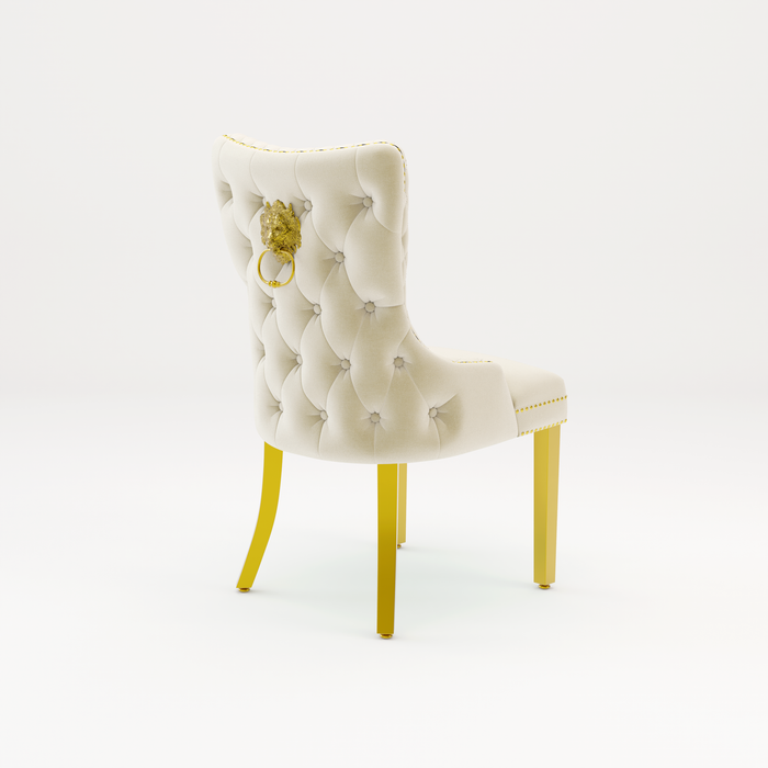 Pair of Victoria Cream Velvet Lion knocker Dining Chairs